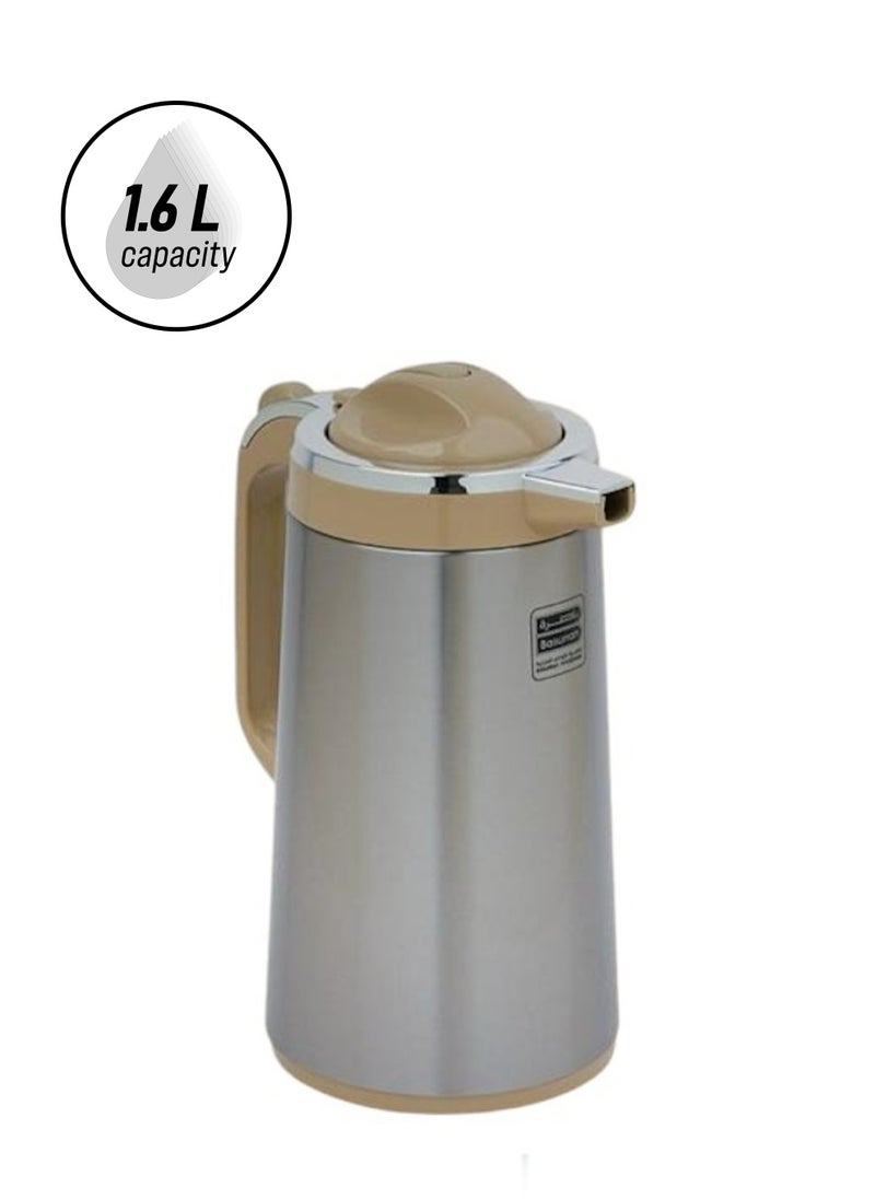 BASURRAH Vacuum Coffee and Tea Thermos, Beige and Silver Stainless Steel, 1.6L 