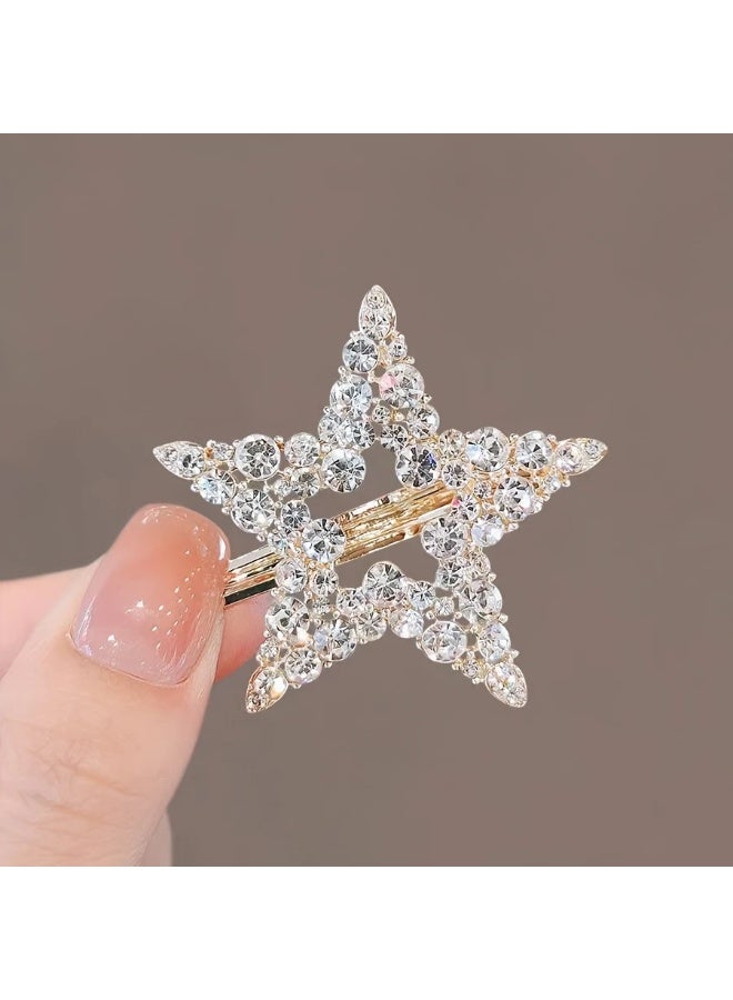 Goolsky 2 قطع مشابك شعر جانبية أنيقة متلألئة مزينة بالأحجار الكريمة على شكل نجمة لتزيين الشعر للنساء والاستخدام اليومي هدايا لعيد الفطر - Image 1