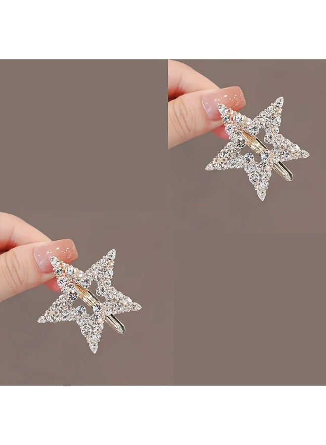 Goolsky 2 قطع مشابك شعر جانبية أنيقة متلألئة مزينة بالأحجار الكريمة على شكل نجمة لتزيين الشعر للنساء والاستخدام اليومي هدايا لعيد الفطر - Image 2