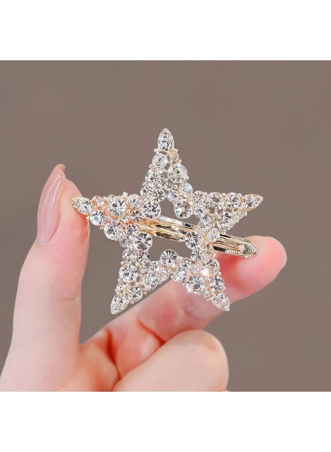 Goolsky 2 قطع مشابك شعر جانبية أنيقة متلألئة مزينة بالأحجار الكريمة على شكل نجمة لتزيين الشعر للنساء والاستخدام اليومي هدايا لعيد الفطر - Image 5