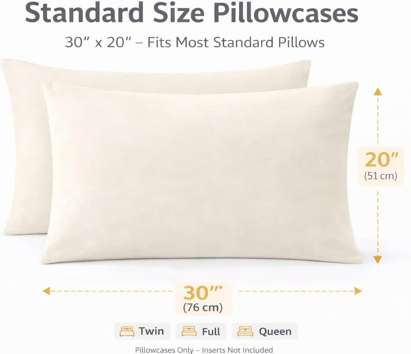 EVOLIVE Ultra Soft Brushed Microfiber Standard Size 20"x30" Pillowcases Pair Set of 2 with Envelope Closure (20"x30" Standard, Ivory) - Image 2