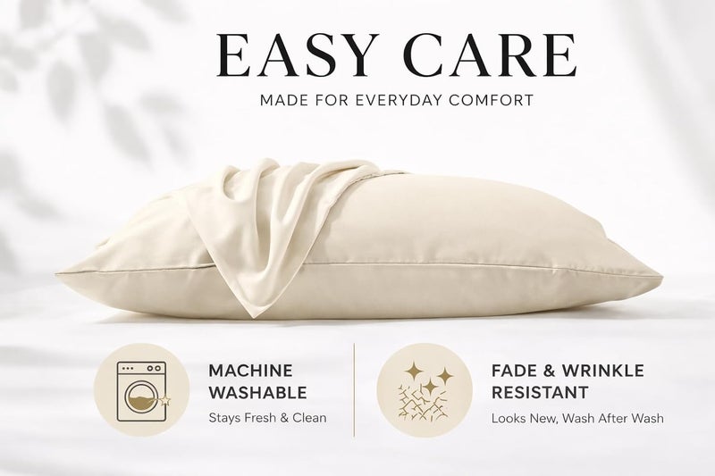 EVOLIVE Ultra Soft Brushed Microfiber Standard Size 20"x30" Pillowcases Pair Set of 2 with Envelope Closure (20"x30" Standard, Ivory) - Image 5