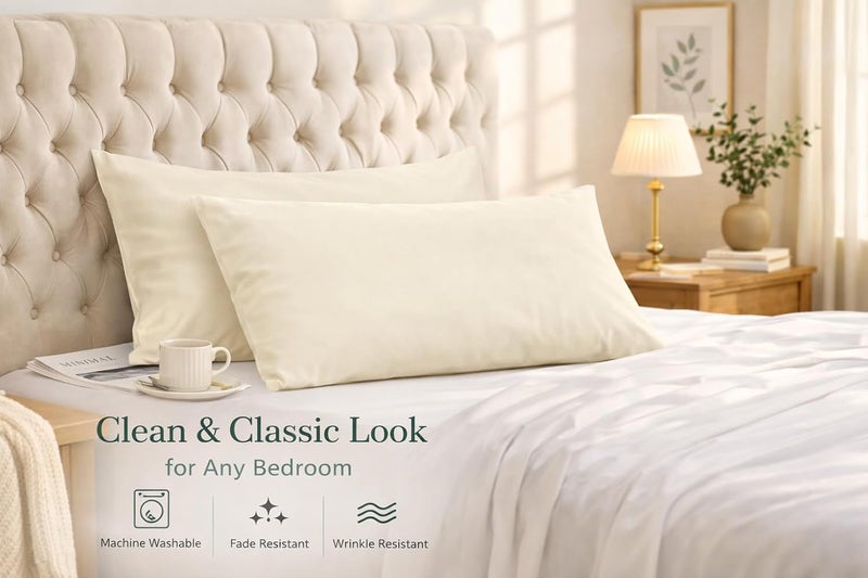 EVOLIVE Ultra Soft Brushed Microfiber Standard Size 20"x30" Pillowcases Pair Set of 2 with Envelope Closure (20"x30" Standard, Ivory) - Image 3