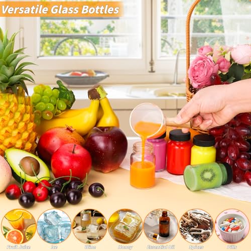 UZLU 80 Pack 2 oz Glass Shot Bottles with Black Lids Small Clear Glass Jar for Ginger Shot Mini Juice Bottle Reusable Wide Mouth Travel Cup Leakage-Proof with Labels for Wellness Juice Milk Potion Liquids - Image 3