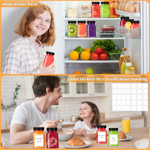 UZLU 80 Pack 2 oz Glass Shot Bottles with Black Lids Small Clear Glass Jar for Ginger Shot Mini Juice Bottle Reusable Wide Mouth Travel Cup Leakage-Proof with Labels for Wellness Juice Milk Potion Liquids - Image 5