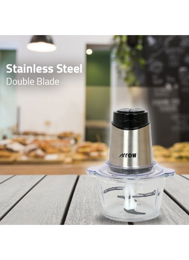 Arrow 2 Litre Glass Bowl Chopper, 500W | Stainless Steel Double Blade | Two Liter Glass Bowl | Stainless Steel Body | White Color |Two Speeds | Safety switch |Easy Cleaning | Model Name: RO-FPW02L1  - Image 2