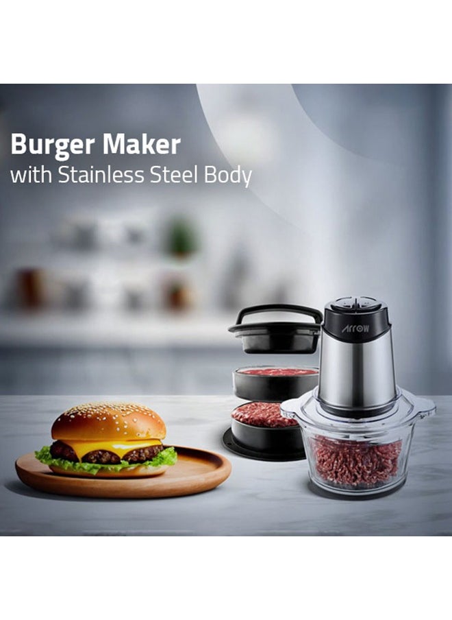 Arrow 2 Litre Glass Bowl Chopper, 500W | Stainless Steel Double Blade | Two Liter Glass Bowl | Stainless Steel Body | White Color |Two Speeds | Safety switch |Easy Cleaning | Model Name: RO-FPW02L1  - Image 3