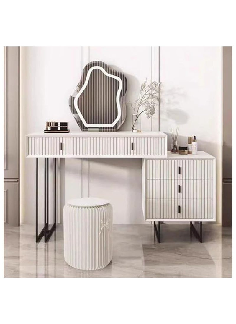 Cool Baby Modern White Vanity Desk with Wavy LEDMirror Drawers and Storage  - Image 2