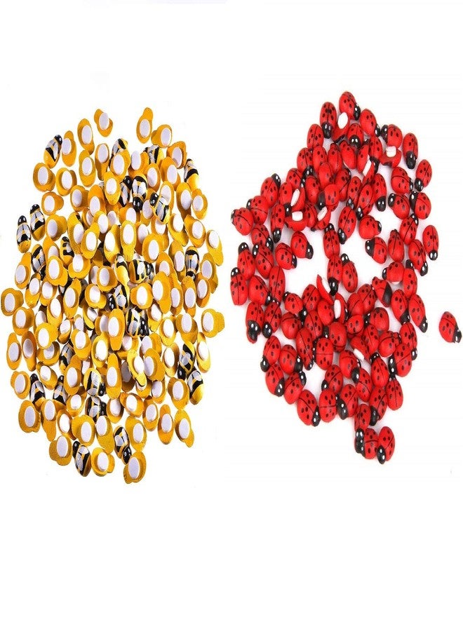 Krisah Wooden Miniature Honey Bees and Lady Birds Sticker Self-Adhesive Red & Yellow 25 pcs Each - Image 1