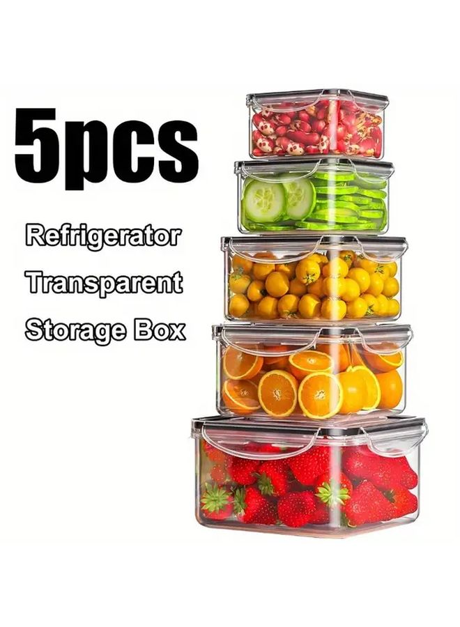 Long Airtight Food Storage Containers Set Of 5 Stackable Clear Plastic Square Organizers With Snap On Lids Microwave Dishwasher Safe For RV Home Meal Prep Durable Modern Kitchenware - Image 1