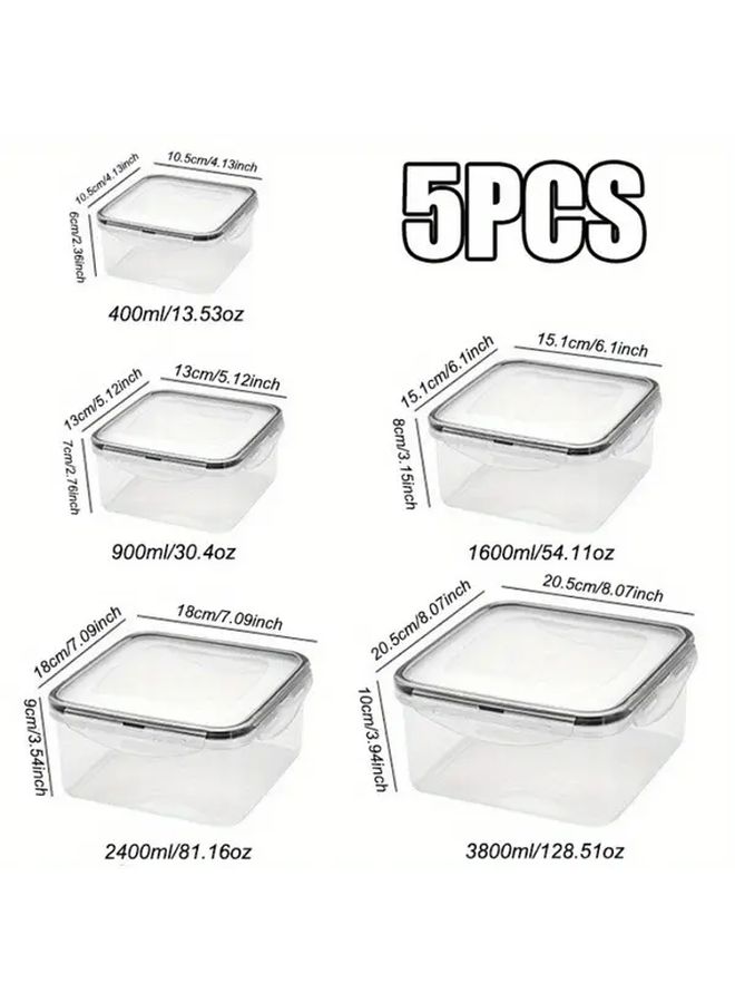 Long Airtight Food Storage Containers Set Of 5 Stackable Clear Plastic Square Organizers With Snap On Lids Microwave Dishwasher Safe For RV Home Meal Prep Durable Modern Kitchenware - Image 2