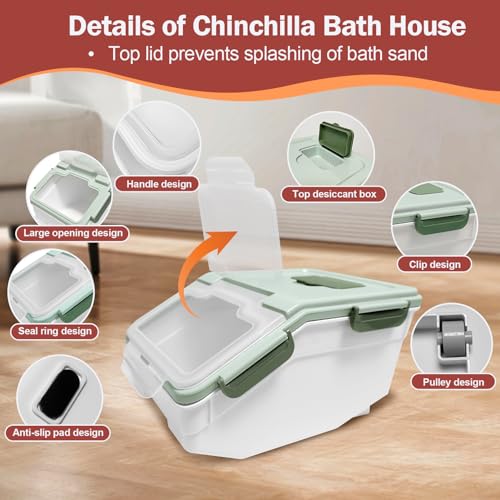 Arfubye Large Chinchilla Sand Bath Container Kit Plastic Chinchillas Dust Bath House with Sand Cup and Sand Shovel Hamster Shower Room for Hedgehog Guinea Pig Squirrel and Other Small Animals(Green) - Image 3