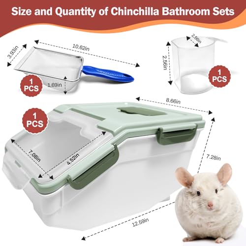 Arfubye Large Chinchilla Sand Bath Container Kit Plastic Chinchillas Dust Bath House with Sand Cup and Sand Shovel Hamster Shower Room for Hedgehog Guinea Pig Squirrel and Other Small Animals(Green) - Image 2