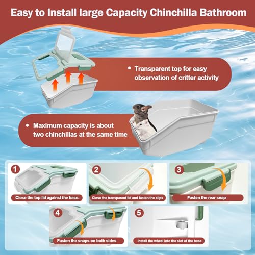 Arfubye Large Chinchilla Sand Bath Container Kit Plastic Chinchillas Dust Bath House with Sand Cup and Sand Shovel Hamster Shower Room for Hedgehog Guinea Pig Squirrel and Other Small Animals(Green) - Image 5