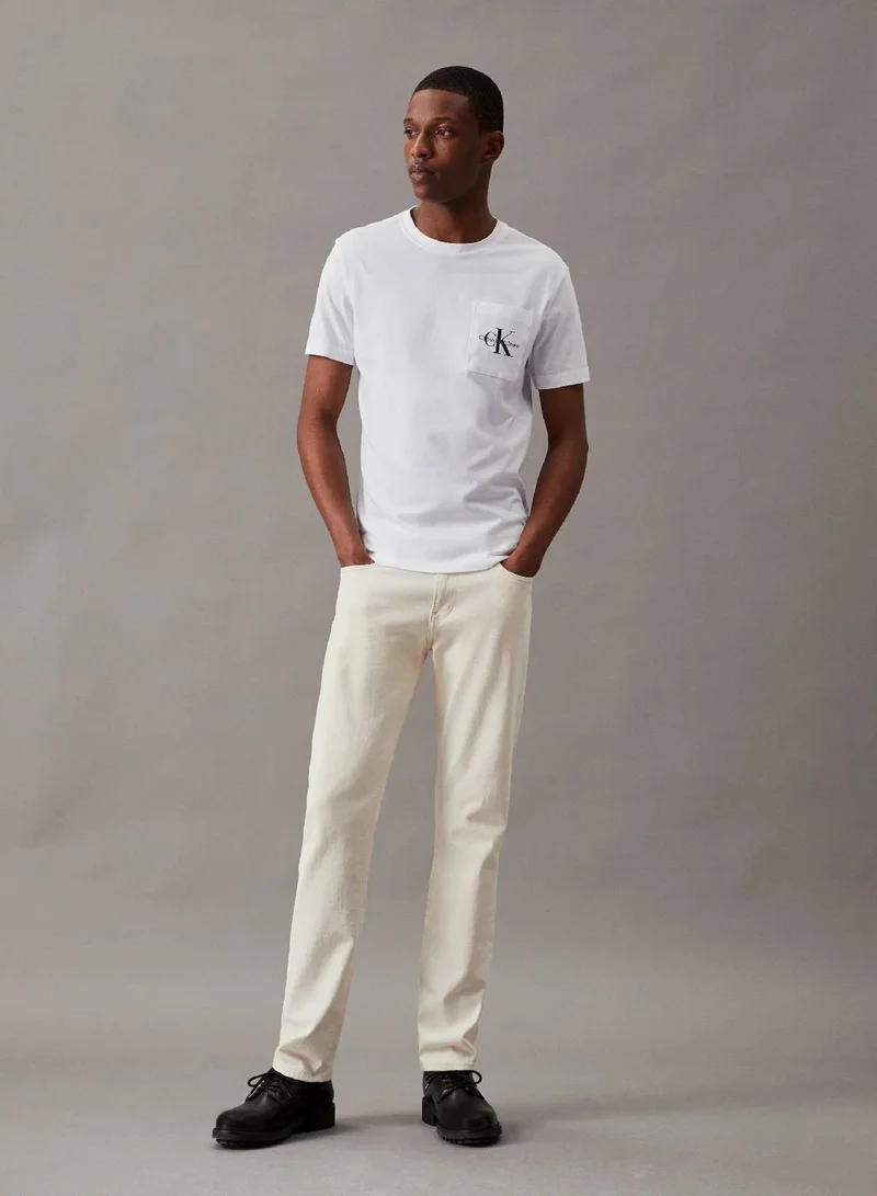 Calvin Klein Jeans Bright White Slim Monogram Pocket T-Shirt for Men | Best Price UAE