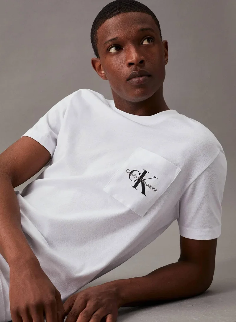 Calvin Klein Jeans Bright White Slim Monogram Pocket T-Shirt for Men | Best Price UAE