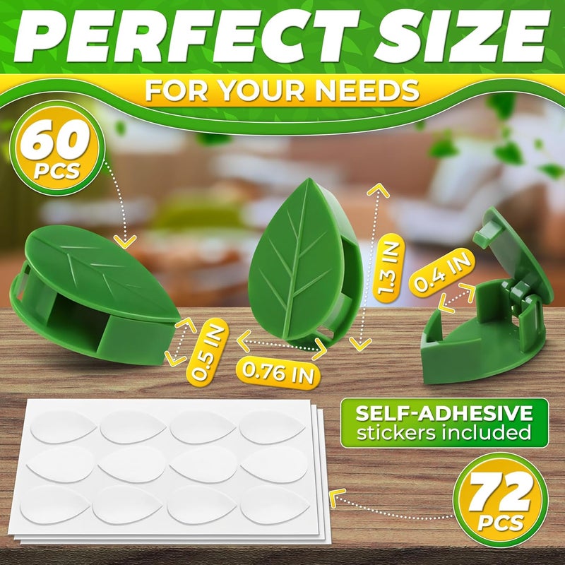 DIMROM 60Pcs Plant Vine Wall Clips with 72Pcs Adhesive Stickers - Leaf-Shaped and Weather-Resistant Money Plant Clips for Wall - Easy Installation Pothos Climbing Support for Vines & Cables Organization - Image 2