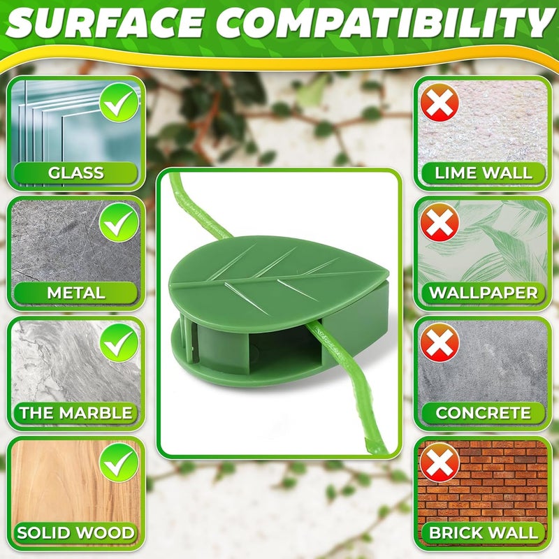 DIMROM 60Pcs Plant Vine Wall Clips with 72Pcs Adhesive Stickers - Leaf-Shaped and Weather-Resistant Money Plant Clips for Wall - Easy Installation Pothos Climbing Support for Vines & Cables Organization - Image 3