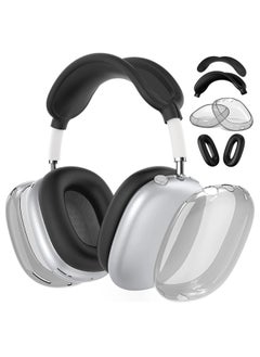 Generic Suitable For Apple Airpodsmax Protective Shell Airpodsmax Silicone Case Max Earphone Shell Tpu Four-piece Set-Color:Tpu Transparent Black*black 4-piece Set (mesh Cover*1+headband Cover*1+shell Cover*1 Pair+ear Cushion Cover*1 Pair)-Applicable Models:Universal For Airpods Max1/2 Generations  - Image 1