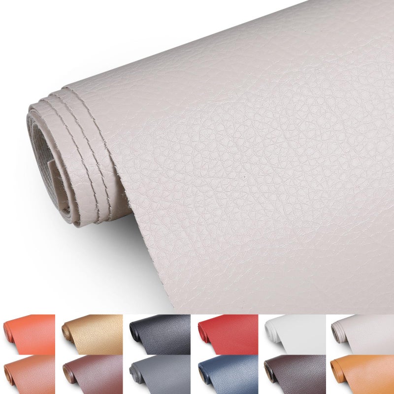 Konelia Faux Leather Fabric, 55" Wide Upholstery Fabric by The Yard Marine Vinyl Fabric Outdoor Pu Leather Waterproof Sheets Fabric for Crafts Sewings Sofa Wallets Handbag Earrings Bows 1 Yard Beige - Image 1