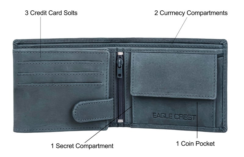 Eagle Crest Stalion Vintage Blue Leather Wallet for Men - Image 3