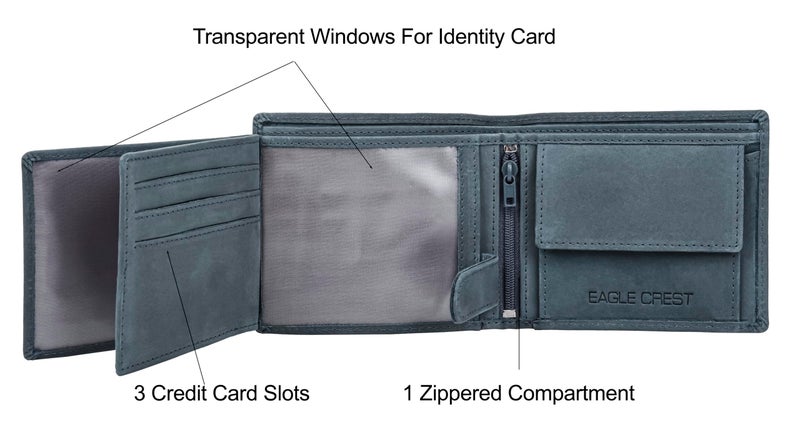 Eagle Crest Stalion Vintage Blue Leather Wallet for Men - Image 4