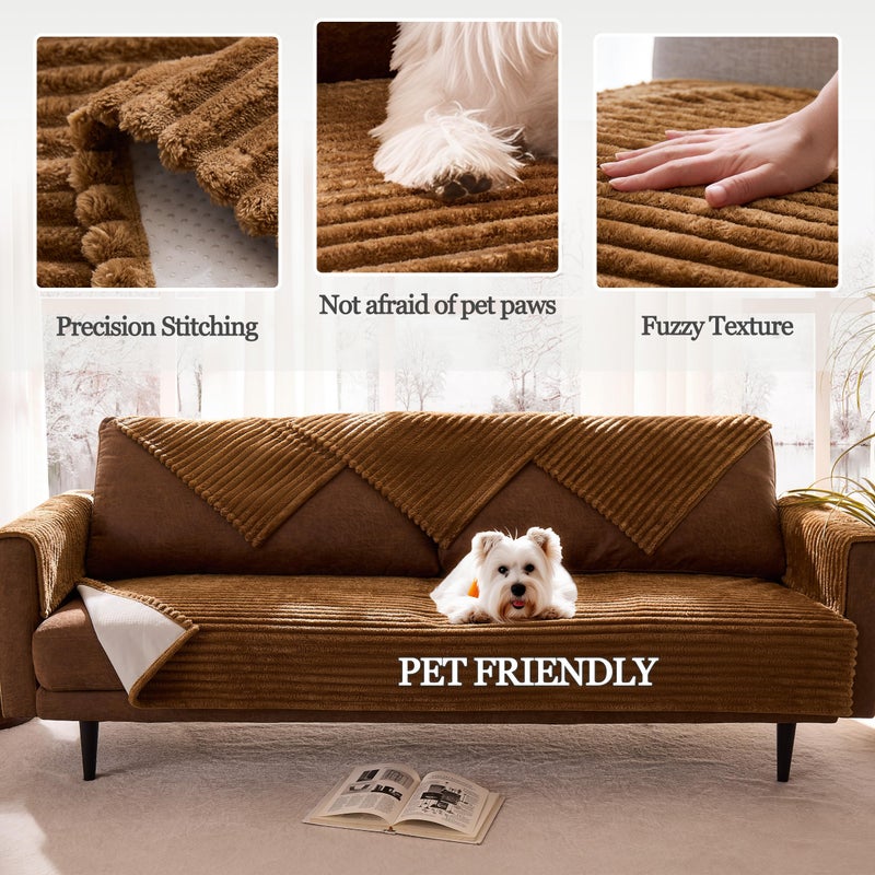 Meider Dual Non-Slip Couch Cover for Dogs Waterproof, Fuzzy Soft Pet Couch Covers for Sofa 3 Cushion, Pet Friendly Soft Dog Bed Covers Sofa Cover Washable (Coconut, 33" x 85" 1 Pack) - Image 4