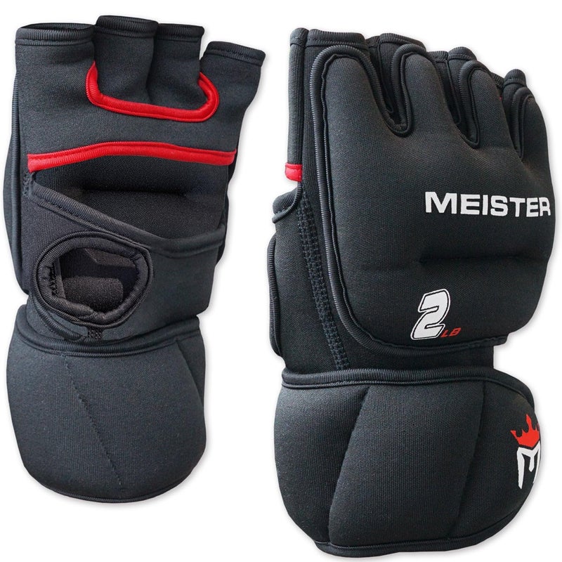 Meister 2 Pound Neoprene Weighted Gloves for Cardio Heavy Hands Pair 2lb x 2 BlackRed - Image 2