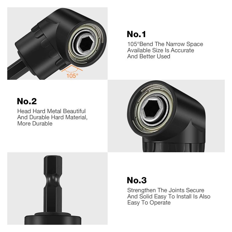 CIGOTU Right Angle Drill Adaptor,4-in-1 Impact Drill Bit Extension,360° Rotatable 1/4 3/8 1/2" Impact Grade Socket Adapter Set,105 Degree Angle Screwdriver Drill Bit for Household Workplace Industry - Image 4
