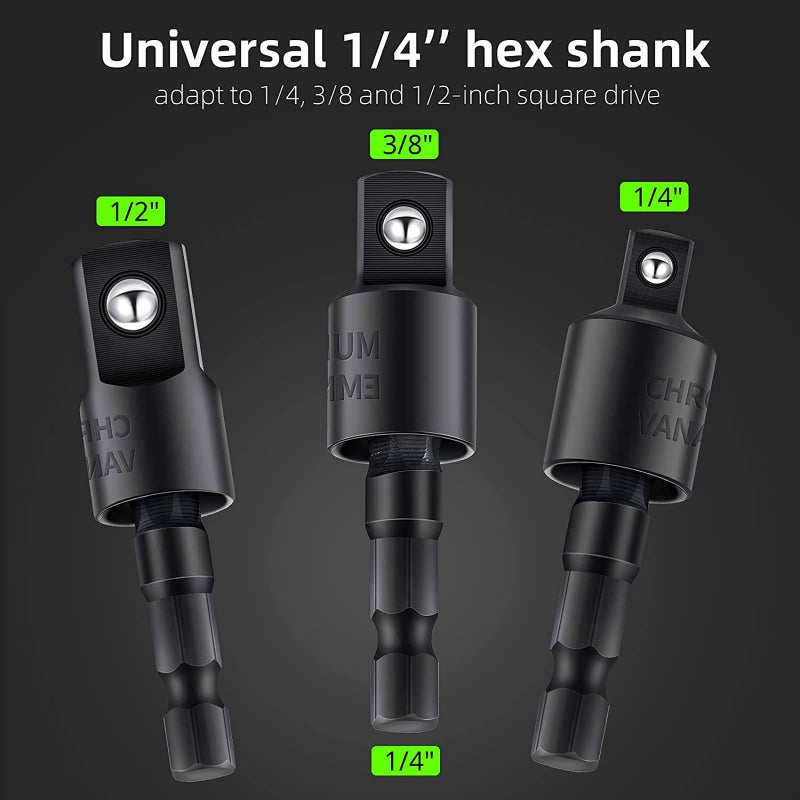 CIGOTU Right Angle Drill Adaptor,4-in-1 Impact Drill Bit Extension,360° Rotatable 1/4 3/8 1/2" Impact Grade Socket Adapter Set,105 Degree Angle Screwdriver Drill Bit for Household Workplace Industry - Image 3