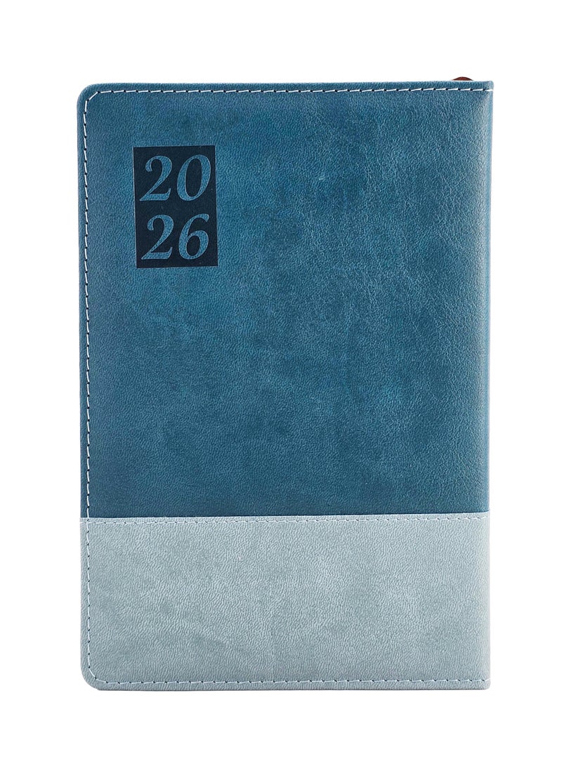 2026 A5 Daily Planner Diary, PU Leather Cover - Blue - Image 1