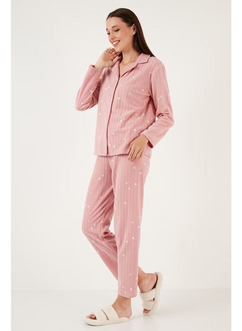 Lela Regular Fit Shirt Collar Front Buttoned Polar Fleece Pajama Set Women's Pajama Set 6571009W4 - Image 5