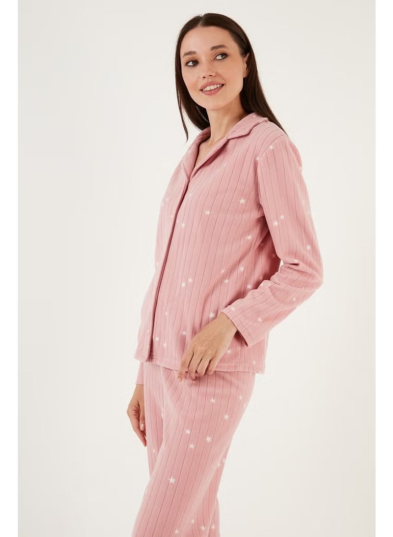 Lela Regular Fit Shirt Collar Front Buttoned Polar Fleece Pajama Set Women's Pajama Set 6571009W4 - Image 3