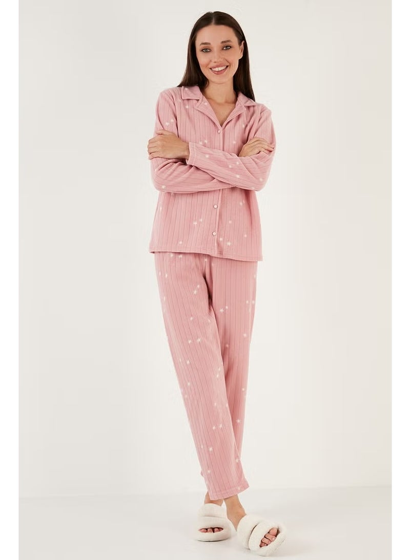 Lela Regular Fit Shirt Collar Front Buttoned Polar Fleece Pajama Set Women's Pajama Set 6571009W4 - Image 2
