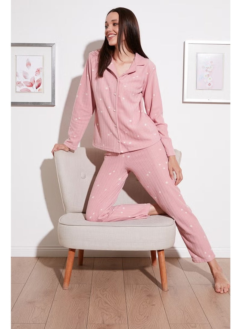 Lela Regular Fit Shirt Collar Front Buttoned Polar Fleece Pajama Set Women's Pajama Set 6571009W4 - Image 1