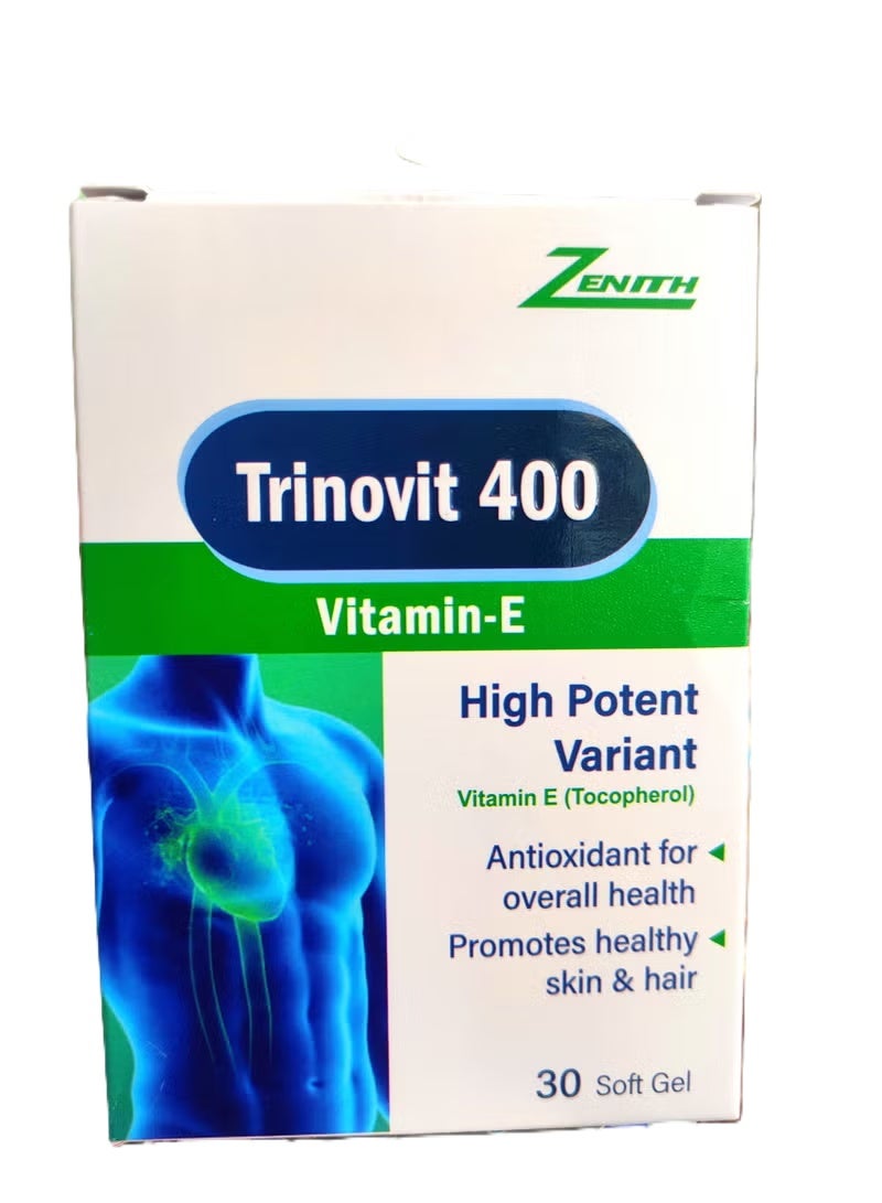Zenith Trinovit 400 IU Vitamin E  30S Capsules – High Potent Antioxidant for Skin, Hair & Immunity