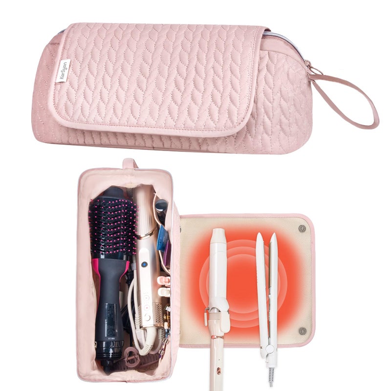 KarSyon Hair Tools Travel Bag Karsyon Heat Resistant Mat Case Hot Tools Straightener, Curling Iron,Hair Dryers,Haircare Accessories Travel Essentials for Women 2 in 1 Organizer Bags (Pink) - Image 1