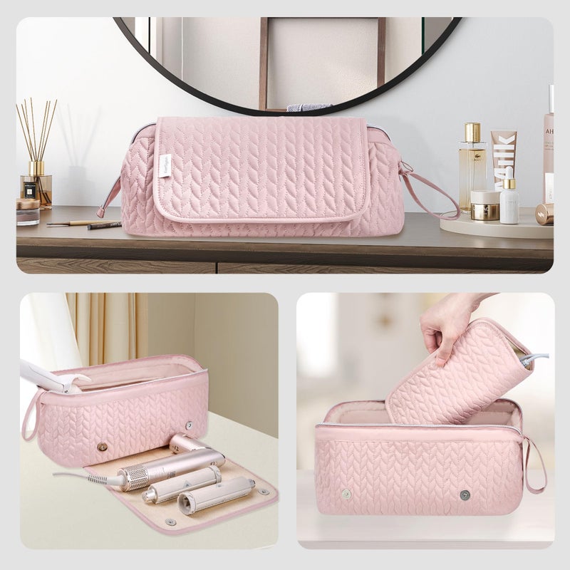 KarSyon Hair Tools Travel Bag Karsyon Heat Resistant Mat Case Hot Tools Straightener, Curling Iron,Hair Dryers,Haircare Accessories Travel Essentials for Women 2 in 1 Organizer Bags (Pink) - Image 2