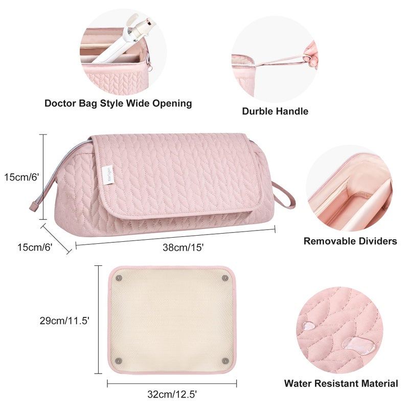 KarSyon Hair Tools Travel Bag Karsyon Heat Resistant Mat Case Hot Tools Straightener, Curling Iron,Hair Dryers,Haircare Accessories Travel Essentials for Women 2 in 1 Organizer Bags (Pink) - Image 5