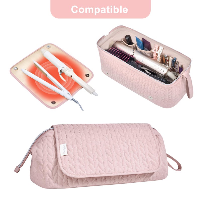 KarSyon Hair Tools Travel Bag Karsyon Heat Resistant Mat Case Hot Tools Straightener, Curling Iron,Hair Dryers,Haircare Accessories Travel Essentials for Women 2 in 1 Organizer Bags (Pink) - Image 3