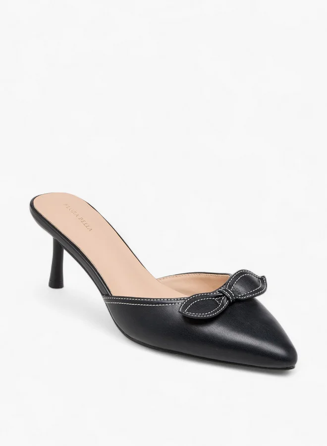 Flora Bella By Shoexpress Bow Accent Slip-On Mules with Flared Heels