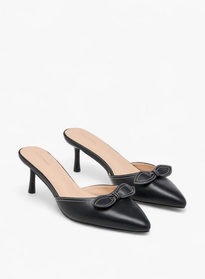 Flora Bella By Shoexpress Bow Accent Slip-On Mules with Flared Heels