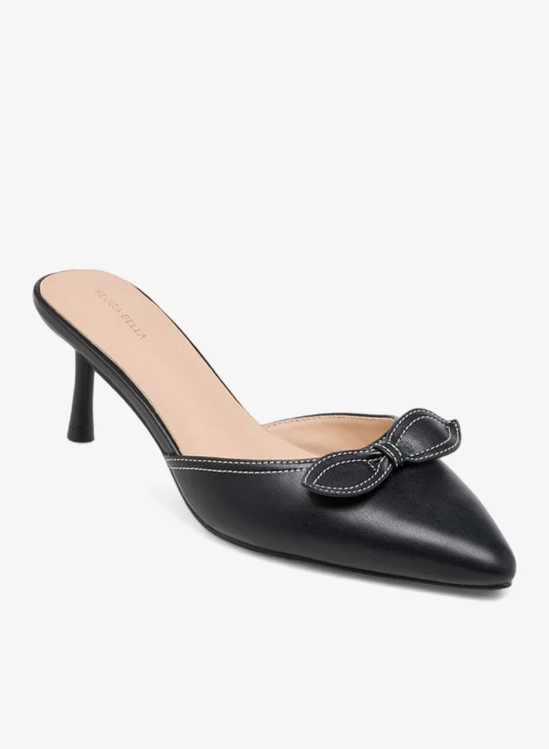 Flora Bella By Shoexpress Bow Accent Slip-On Mules with Flared Heels