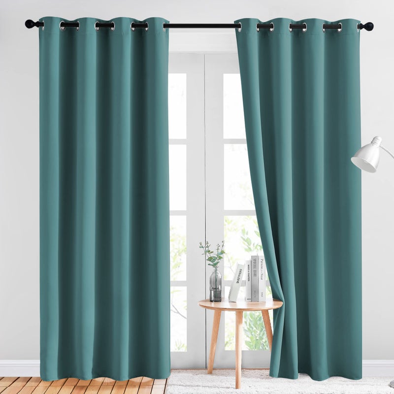 NICETOWN Insulated Curtains Blackout Draperies - Triple Weave Microfiber Home Thermal Insulated Solid Ring Top Blackout Curtains/Panels for Bedroom(Sea Teal, Set of 2, 52 x 84 Inch) - Image 1