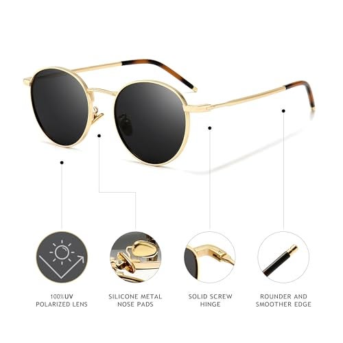 SUNGAIT Ponderable Metal Round Sunglasses for Men Women Classic Vintage Polarized Circle Sun Glasses - Image 3