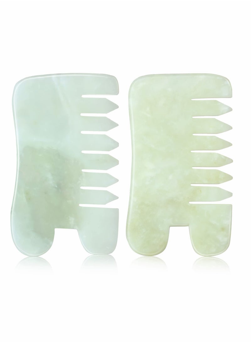 Excefore - Jade Massage Comb Guasha Comb Guasha Scraping Scalp Comb Jade Gua Sha Scraping Massage Tool Multifunctional Handheld Head and Meridians Massage Tools for Head Caring Relax 2 Pcs - Image 1