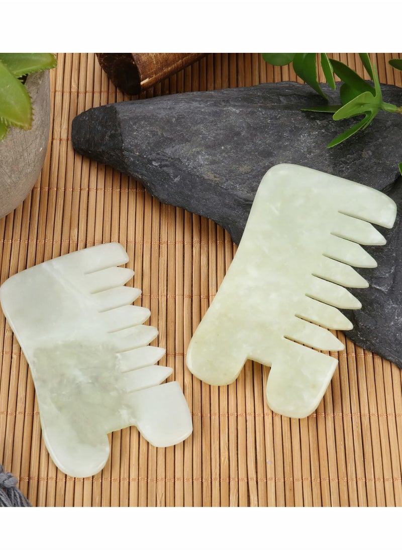 Excefore - Jade Massage Comb Guasha Comb Guasha Scraping Scalp Comb Jade Gua Sha Scraping Massage Tool Multifunctional Handheld Head and Meridians Massage Tools for Head Caring Relax 2 Pcs - Image 1