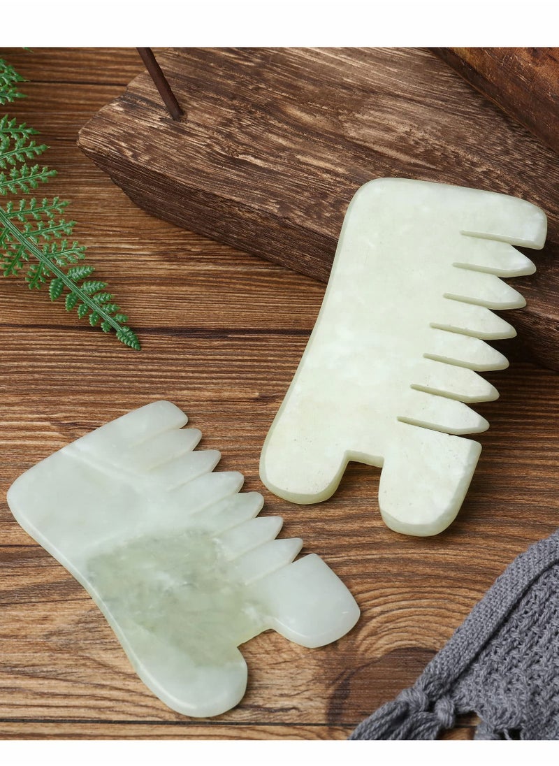 Excefore - Jade Massage Comb Guasha Comb Guasha Scraping Scalp Comb Jade Gua Sha Scraping Massage Tool Multifunctional Handheld Head and Meridians Massage Tools for Head Caring Relax 2 Pcs - Image 1