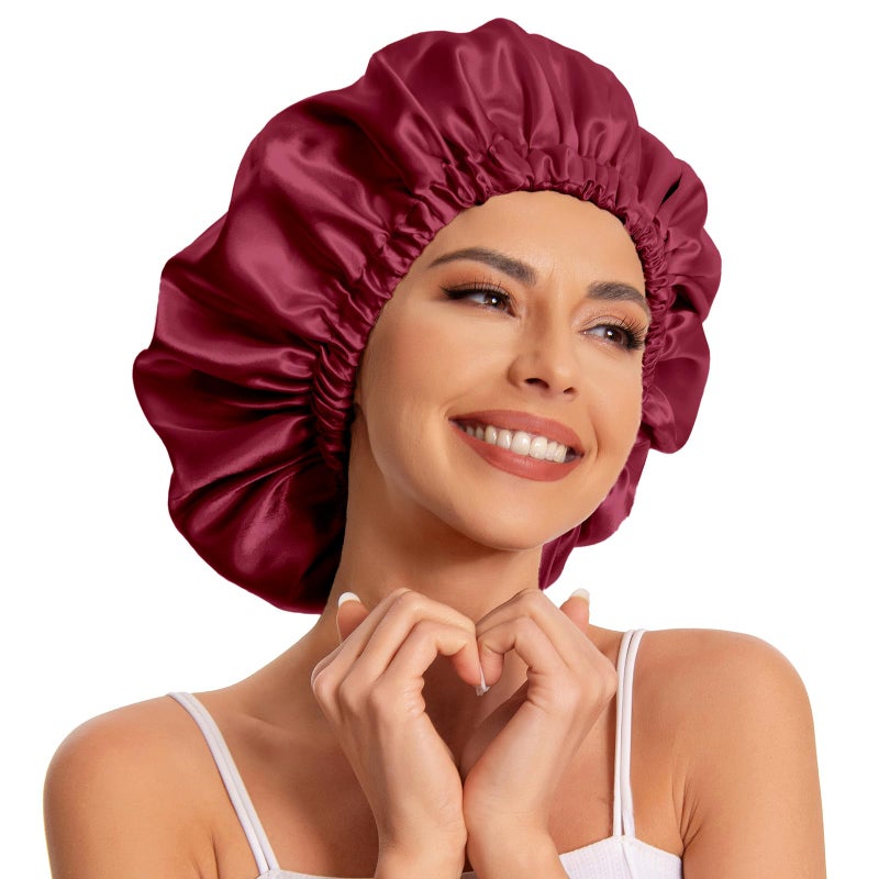 Edoneery Satin Bonnet Silk Bonnet Hair Bonnet for Sleeping-Slouchy Beanie Hat Satin Sleep Cap for Women's Natural & Curly Hair(Black&Red) - Image 4