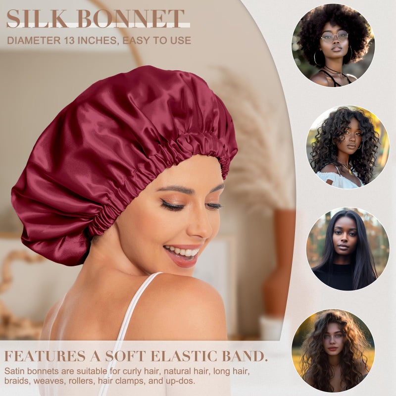 Edoneery Satin Bonnet Silk Bonnet Hair Bonnet for Sleeping-Slouchy Beanie Hat Satin Sleep Cap for Women's Natural & Curly Hair(Black&Red) - Image 3